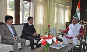 Governor designate Shri PB Acharya with Chief Minister Shri Pema Khandu and BJP President  Shri. Tapir Gao at Raj Bhavan, Itanagar on 28th January 2017.